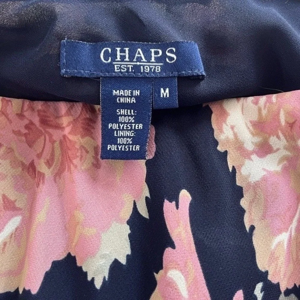Chaps Pink and Cream Floral Navy Blue Maxi Pencil Skirt Size M Elastic Waist New